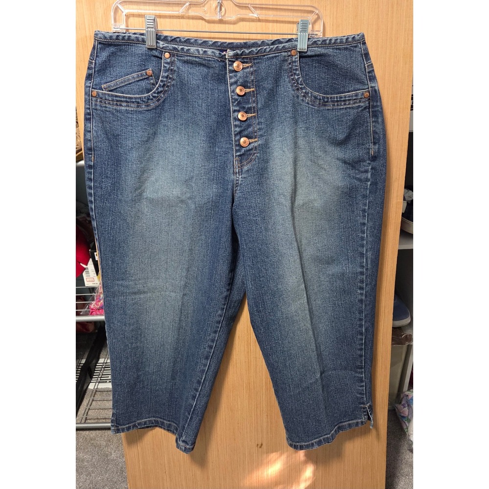 La Blues Size 18W Stretch Capri Jeans Womens ‎ Plus Size Denim Button Fly Front